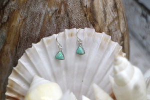 Aqua blue opal triangle silver earrings