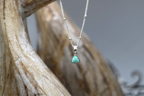 Load image into Gallery viewer, Aqua blue opal triangle silver necklace
