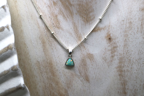 Load image into Gallery viewer, Aqua blue opal triangle silver necklace
