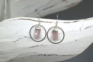 Rose quartz crystal point silver earrings