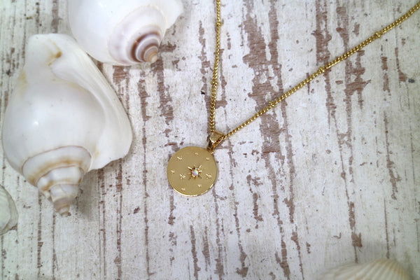 Load image into Gallery viewer, White opal and star gold coin necklace
