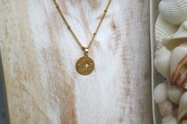 Load image into Gallery viewer, White opal and star gold coin necklace
