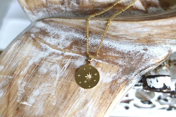 Load image into Gallery viewer, White opal and star gold coin necklace
