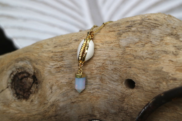 Load image into Gallery viewer, Opalite and cowrie shell gold necklace

