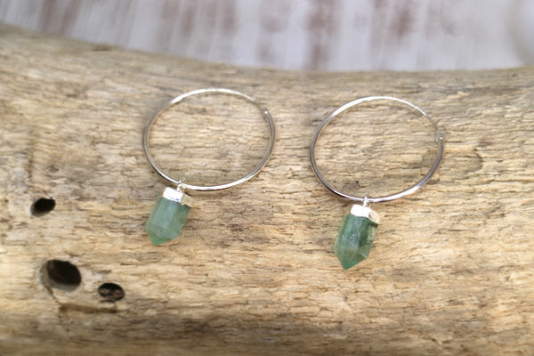 Load image into Gallery viewer, Fluorite crystal point silver hoop earrings
