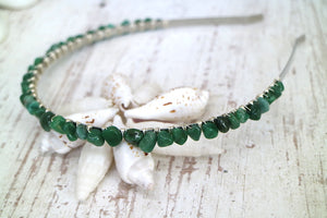 African green jade gemstone silver headband
