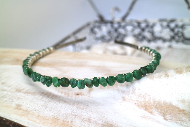 African green jade gemstone silver headband