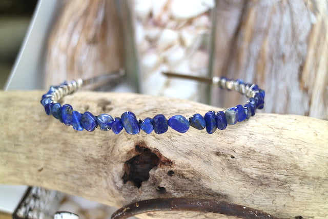 Lapis lazuli tumbled nugget gemstone silver headband