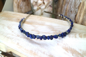 Lapis lazuli tumbled nugget gemstone silver headband
