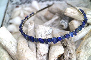 Lapis lazuli tumbled nugget gemstone silver headband