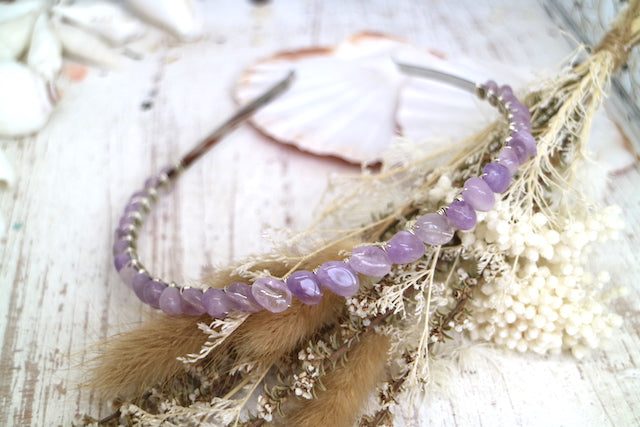 Amethyst tumbled nugget gemstone silver headband