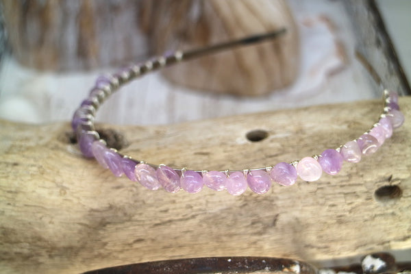Load image into Gallery viewer, Amethyst tumbled nugget gemstone silver headband
