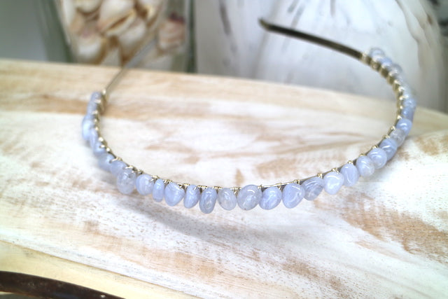 Blue lace agate gemstone silver headband