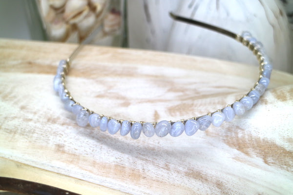 Load image into Gallery viewer, Blue lace agate gemstone silver headband
