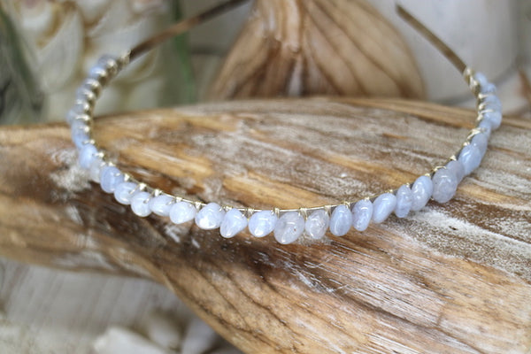 Load image into Gallery viewer, Blue lace agate gemstone silver headband
