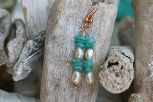 Fresh water pearls and amazonite rose gold earrings
