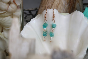 Fresh water pearls and amazonite rose gold earrings
