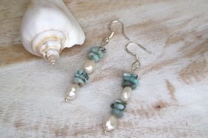 Larimar and pearl silver earrings