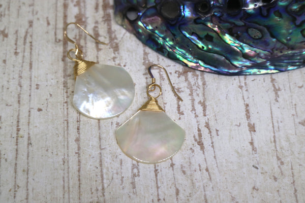 Load image into Gallery viewer, White shell wire wrapped 14k gold filled earrings
