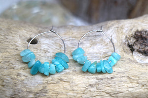 Amazonite gemstone chip earrings on stainless steel hoops