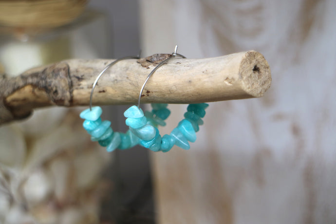 Amazonite gemstone chip earrings on stainless steel hoops
