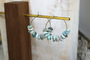 Larimar gemstone chip earrings on stainless steel hoops
