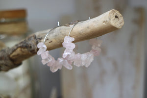 Rose Quartz gemstone chip earrings on stainless steel hoops