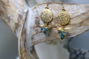 Mohave Turquoise and gold rune symbol earrings