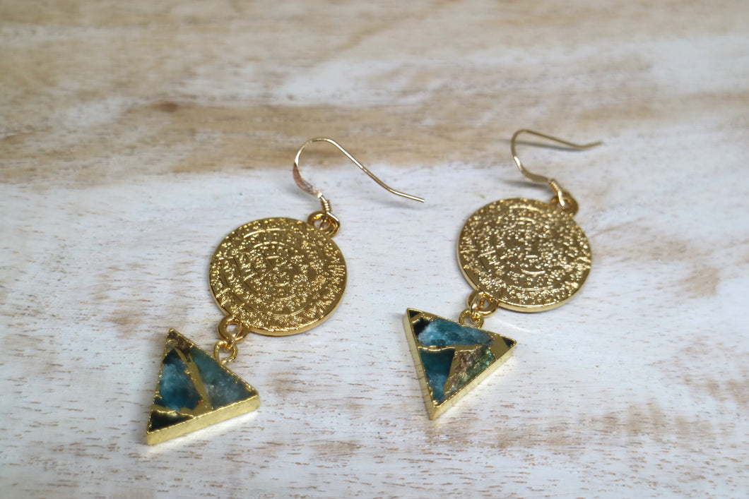 Mohave Turquoise and gold rune symbol earrings