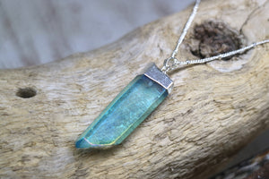 Aqua aura quartz silver necklace