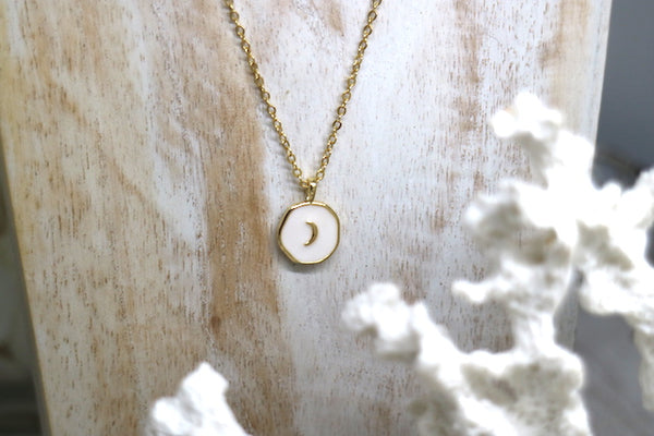 Load image into Gallery viewer, Gold and white moon necklace
