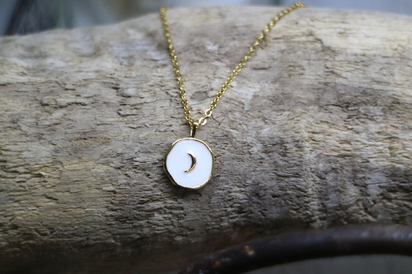 Load image into Gallery viewer, Gold and white moon necklace
