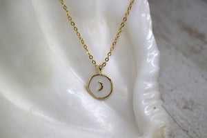 Gold and white moon necklace