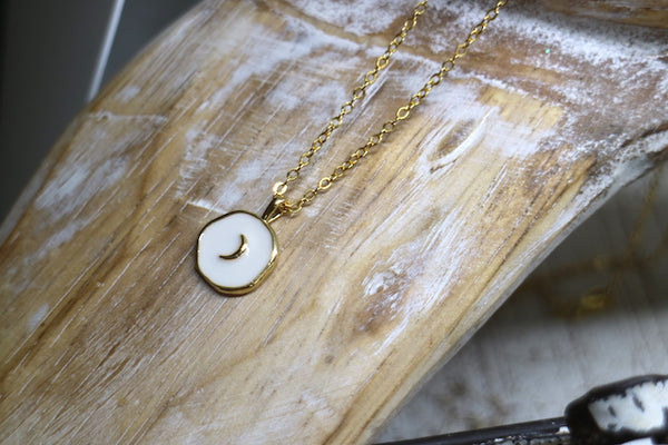 Load image into Gallery viewer, Gold and white moon necklace
