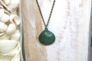 Green bronze patina sea shell necklace