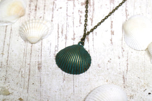 Green bronze patina sea shell necklace