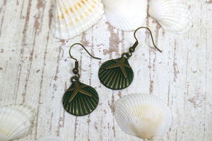 Bronze patina shell and starfish earrings