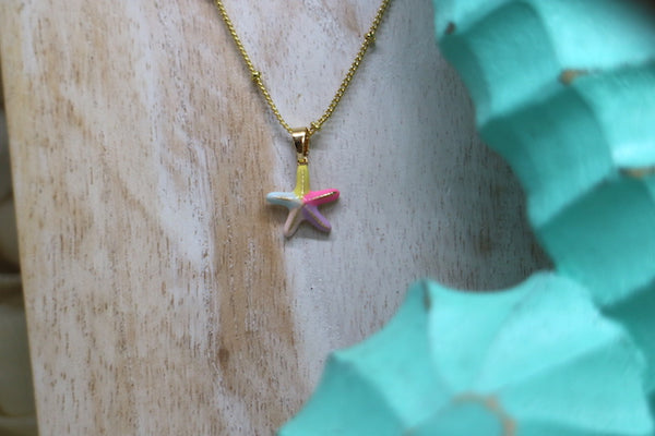 Load image into Gallery viewer, Children&#39;s rainbow starfish gold necklace
