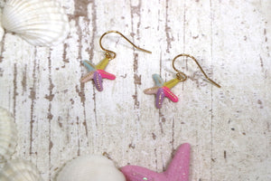 Children's rainbow starfish gold earrings