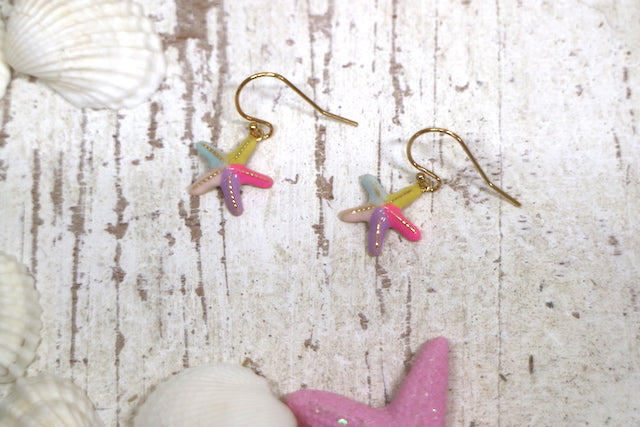 Children's rainbow starfish gold earrings