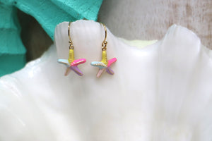 Children's rainbow starfish gold earrings