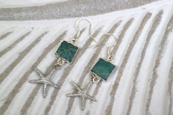 Load image into Gallery viewer, Amazonite gemstone and starfish silver earrings
