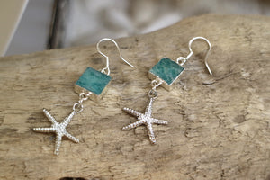 Amazonite gemstone and starfish silver earrings