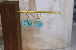 Blue turquoise square cut gold earrings