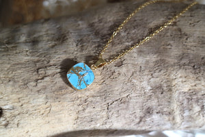 Blue turquoise square cut gold necklace