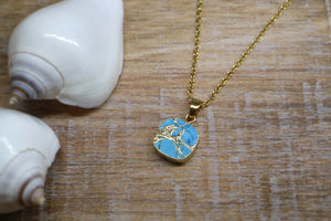 Blue turquoise square cut gold necklace