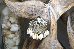 Bohemian silver shell pendant with cowrie shells necklace