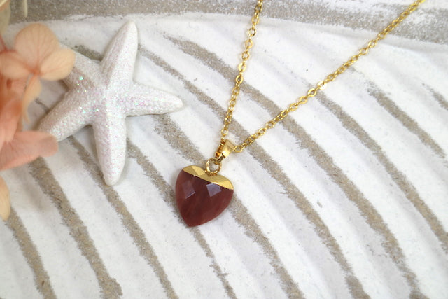 Children's Rhodonite heart gold necklace