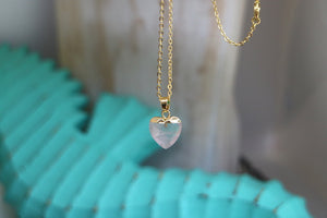 Children's Rose Quartz heart gold necklace