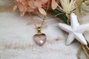Children's Rose Quartz heart gold necklace